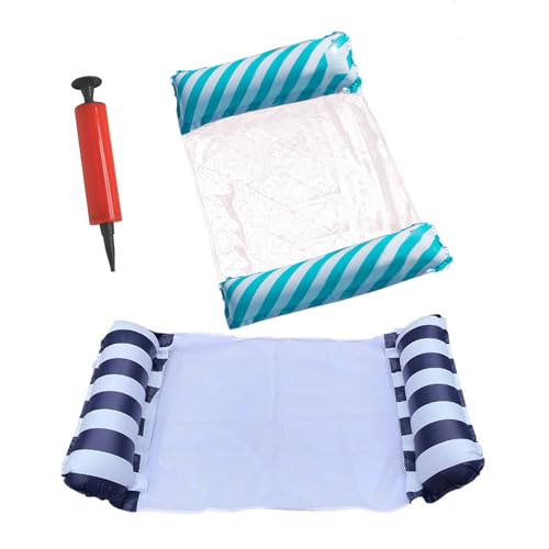 2 Stück Wasserhängematte Luftmatratze Pool CHUNLINLAODA Float Hängematte manuellen Luftpumpe Aufblasbare Wasserspielzeug Pool Aufblasbare Pool Liegestühle Erwachsene Poolstuhl (dunkelblau+hellblau) von CHUNLINLAODA