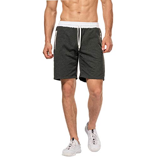 CHYU Herren Sport Joggen und Training Shorts Fitness Kurze Hose Jogging Hose Bermuda Reißverschlusstasch (2XL, Dark Grey) von CHYU