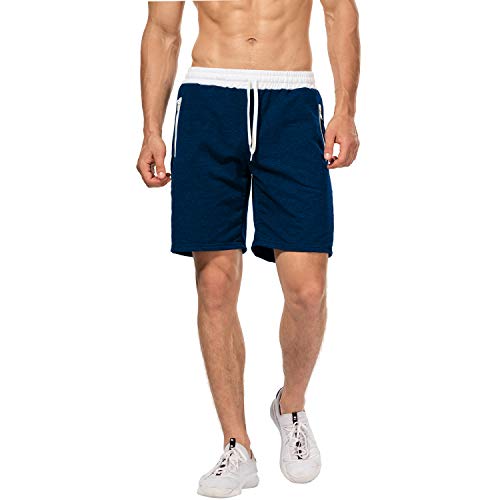 CHYU Herren Sport Joggen und Training Shorts Fitness Kurze Hose Jogging Hose Bermuda Reißverschlusstasch (2XL, Lake Blue) von CHYU