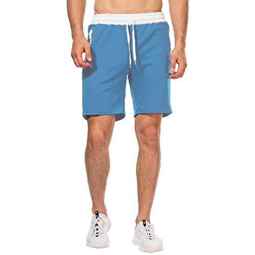 CHYU Herren Sport Joggen und Training Shorts Fitness Kurze Hose Jogging Hose Bermuda Reißverschlusstasch (2XL, Sky Blue) von CHYU