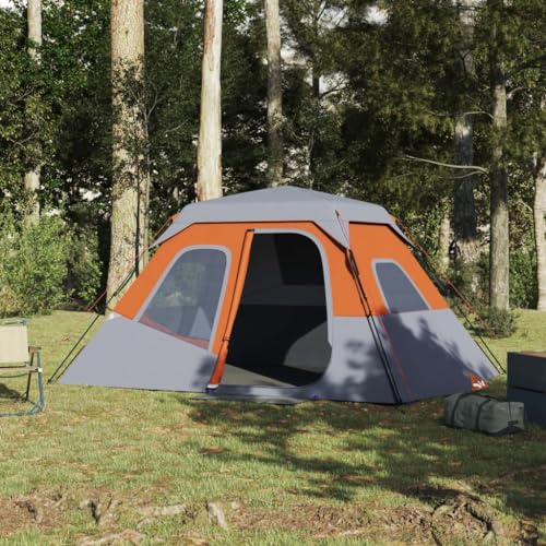 Campingzelt 6 Personen Grau und Orange 344x282x192 cm, CIADAZ Caming Zelt, Camping Markise Zelt, Camping Tents, Camping-Zelt - 94297 von CIADAZ
