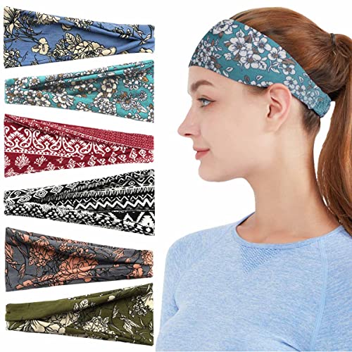 Haarband Damen,Stirnband Damen Sport,Haarbänder Damen,6 Stück Bedrucktes Headband für Yoga Laufen von CINGHIA