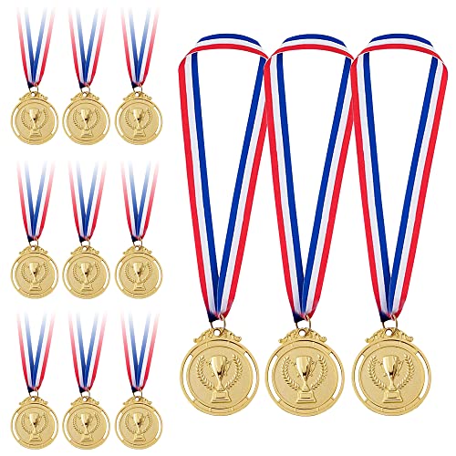 CJBIN 12 Stück Medaillen, Medaille mit Gravur Trophäen Muster, Goldmedaille für Kinder Medaillen Kindergeburtstag Metall Gewinner Medaillen Fussball Medaillen Kinder für Sport Wettkämpfe Partys(Gold) von CJBIN