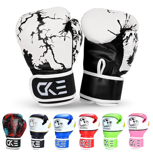 CKE Kinder Boxhandschuhe für Kinder Jungen Mädchen Jungen Jungen Jugendliche Toddlers Alter 5-12 Jahre Trainingshandschuhe für Boxsack Kickboxing Muay Thai (Black&White) von CKE