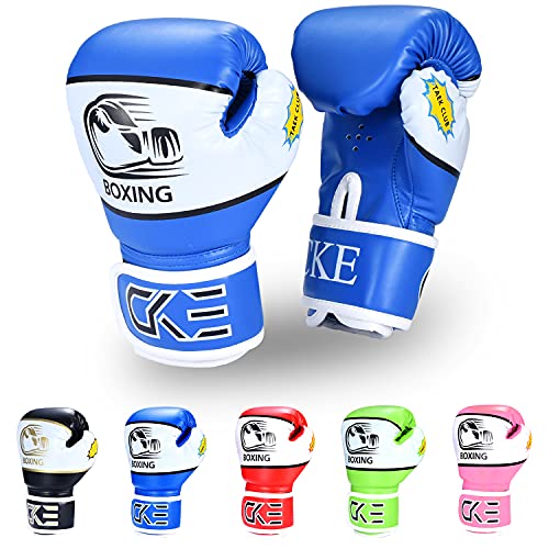 CKE Kinder Boxhandschuhe für Kinder 5-12 Jahre Jungen Mädchen，Boxhandschuhe Kinder Trainingshandschuhe Boxing Gloves für Kids Boxsack Kickboxing für Muay Thai Boxhandschuhe(Blau) von CKE