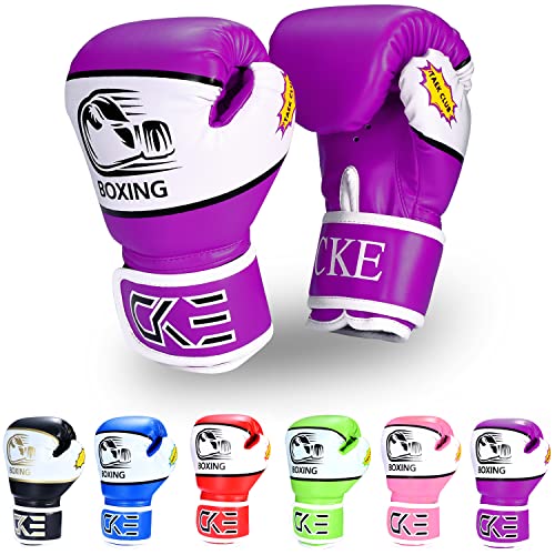 CKE Kinder Boxhandschuhe für Kinder 5-12 Jahre Jungen Mädchen，Boxhandschuhe Kinder Trainingshandschuhe Boxing Gloves für Kids Boxsack Kickboxing für Muay Thai Boxhandschuhe(Purple) von CKE