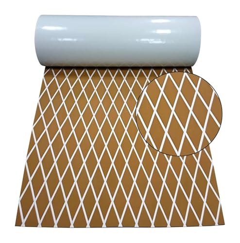 CKryzillix Boot Bodenbelag Eva Foam Selbstklebend 1900 * 350 * 6MM Eva Boot Decking Blatt Marine Bodenbelag Anti Slip Pad Mit Rhombus Diamant Muster Selbst-Adhesive Surfbrett Traktion(Brown White) von CKryzillix