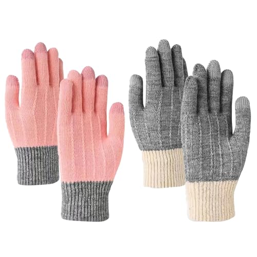 CLDURHGE 2 Paare Handschuhe Damen Winter - Touchscreen Strickhandschuhe, Wollhandschuhe Strick Fingerhandschuhe Sport Warm und Winddicht Winterhandschuhe für Skifahren Radfahren von CLDURHGE