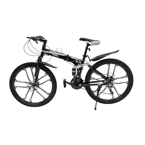 CLEADONG 26 Zoll Mountainbike E Bike Zusammenklappbar, Mountainbike Höhenverstellbar, Unisex Bike Für Herren Damen, Fahrrad Mit 21gang Und Scheibenbremse (Schwarz + Weiß, Federgabel) von CLEADONG