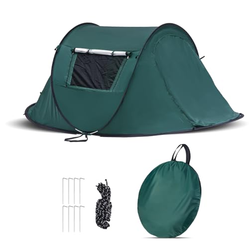 CLIPOP Camping Outdoor Pop-up Zelt, Faltbare schnell öffnende Strandzelte 1-3 Personen, UPF 50+ wasserdichtes Sonnendach für Familien Camping (Type 2, grün, 245 * 145 * 100 cm) von CLIPOP