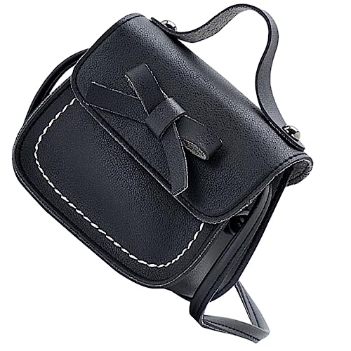 CLISPEED Kleiner Mädchen Umhängetasche mit Schleifen Design Mini Handtasche für Kleinkinder Leichte Schultertasche für Mädchen Schwarz Strapazierfähigem PU Material von CLISPEED