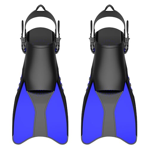 CLIUNT Verstellbare Flossen,Offene Ferse Tauchflossen,Schwimmflossen mit Anti-Rutsch-Design,Gr.38-42,für Tauchen,Schwimme,Schnorcheln(Blau) von CLIUNT