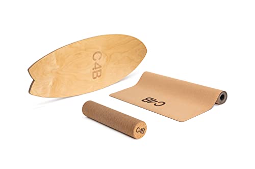 C4B Wake-Board - Balanceboard mit Korkrolle und Korkmatte - Surfboard (100% Holz) | Indoorboard und Trickboard | 100% Fun garantiert von CLUB4BRANDS