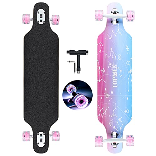 Longboard Skateboard für Jungen Mädchen Anfänger Erwachsener Teenager,Cruiser komplettes Board 8-lagiger Ahorn Longboard Bürste Street Dance Board mit T-Tool von CLYCTIP