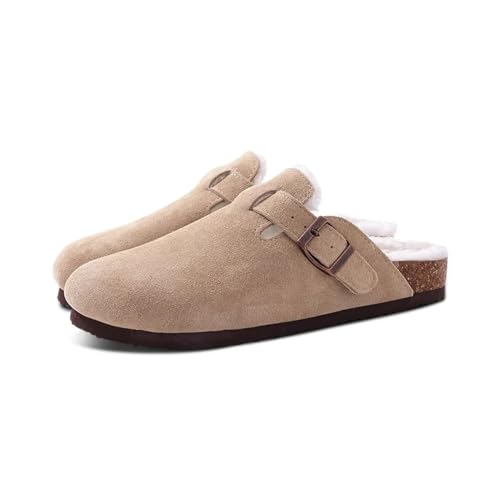 CLoxks Hausschuhe Slipper Pantoffeln Frauen Plüsch Clogs Winter Warme Kurze Fuzzy Suede Cork Gemütliche Heim Slipper Dicke Sohle Schuhe 39 Aprikose von CLoxks