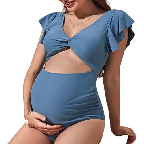 CMJSGG Bikini Damen Set Schwangere Frauen-bauchunterstützende Badeanzug Durch Einfache Farbe Lose, Kurzärmelige, Bauchbedeckte Einteilige Badeanzug-a-m von CMJSGG