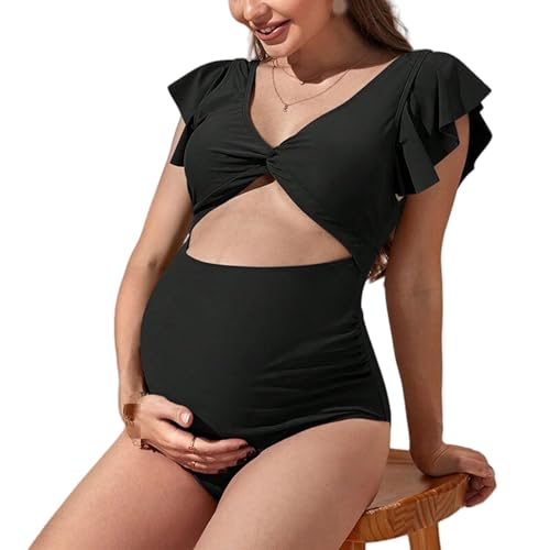 CMJSGG Bikini Damen Set Schwangere Frauen-bauchunterstützende Badeanzug Durch Einfache Farbe Lose, Kurzärmelige, Bauchbedeckte Einteilige Badeanzug-b-XL von CMJSGG