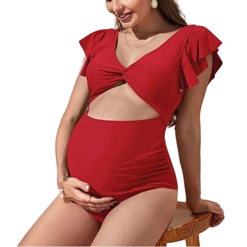 CMJSGG Bikini Damen Set Schwangere Frauen-bauchunterstützende Badeanzug Durch Einfache Farbe Lose, Kurzärmelige, Bauchbedeckte Einteilige Badeanzug-c-l von CMJSGG