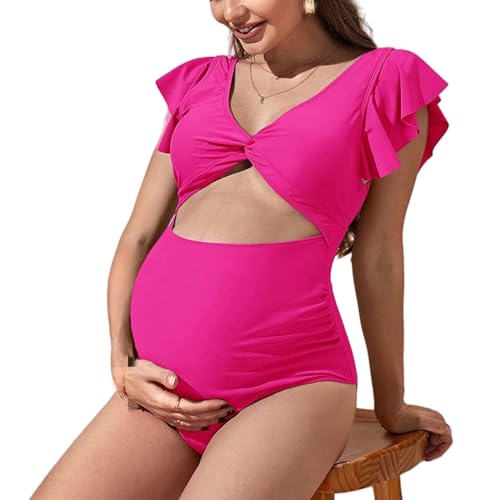 CMJSGG Bikini Damen Set Schwangere Frauen-bauchunterstützende Badeanzug Durch Einfache Farbe Lose, Kurzärmelige, Bauchbedeckte Einteilige Badeanzug-d-XL von CMJSGG