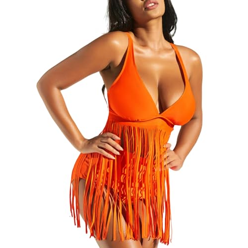 CMJSGG Bikini Damen Set Solide Gegen Nackenschnüre Badebekleidung Frauen High Taille Bikini Push Up Badeanzug Sommerbadeanzug-orange-m von CMJSGG