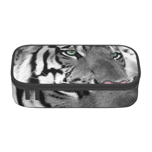 CMJSGG Schwarz-weißer Tigerdruck, Federmäppchen, Federmäppchen, großes Fassungsvermögen, Federmäppchen, Kosmetiktasche von CMJSGG