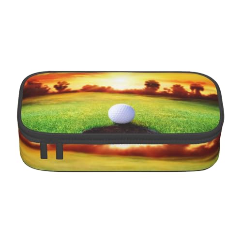 CMJSGG Sport Golf Ball Sonnenuntergang Baum, Federmäppchen, Federmäppchen, großes Fassungsvermögen, Federmäppchen, Kosmetiktasche von CMJSGG