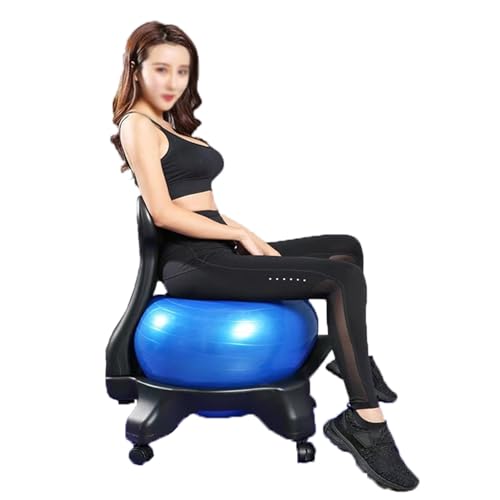 Sitzball Blauer Balanceballsitz mit Rückenlehne, Ergonomischer Yoga-Ballstuhl für Kinder, Jugendliche, Erwachsene, Komfort-Gymnastikball für Das Rumpfkrafttraining von CMYUN