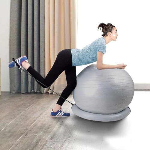 Sitzball Fitness-/ Workout-Balanceballstuhl, Bequemer Yogaball-Bürostuhl zur Ausrichtung der Wirbelsäule, Geburtsballstuhl mit Widerstandsbändern und Basis (Size : Diameter 55cm (21 5/8")) von CMYUN