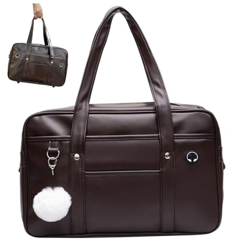 CNAFGBGG 1PC Japanische Schultasche tragbares Kapazität PU Leder Japanische Tasche Zipper -Schule Handtasche mit Kopfhörerkabelloch für Mädchen, Brown von CNAFGBGG
