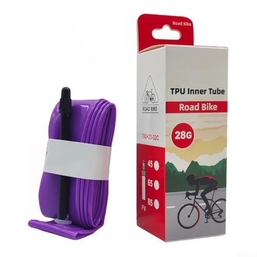2 x 28 g ultraleichter TPU-Fahrradschlauch für 700C Straßenreifen, lila Farbe (2 x FV65 mm, 2 x Reifenheber) von CNANRNANC