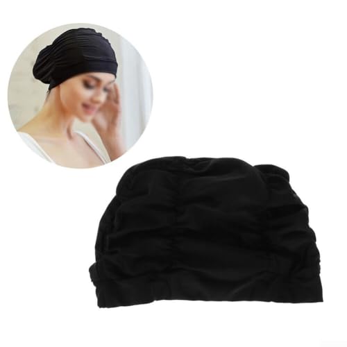 Modische Badekappe aus Hijab-Stoff, leicht und wasserabweisend, geeignet für beide Geschlechter (Silikon-Badekappe (schwarz)) von CNANRNANC