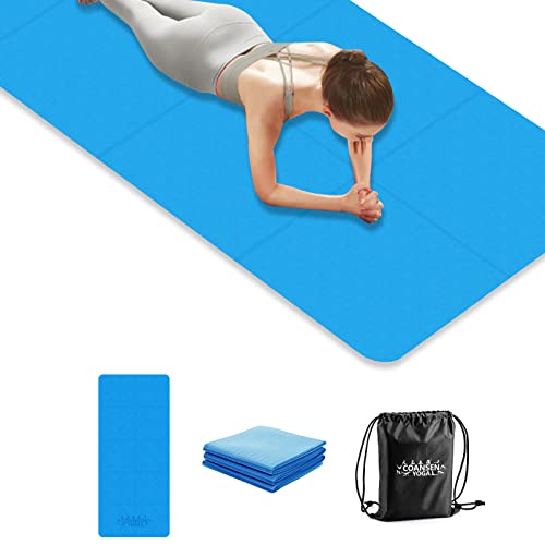 COANSEN Yoga Matte 183x80x0.6cm Gymnastikmatte für Fitness reise Yogamatte faltbar,rutschfest aus TPE,Übungsmatte Sportmatte für Reise,Yoga,Pilates(Blau) von COANSEN