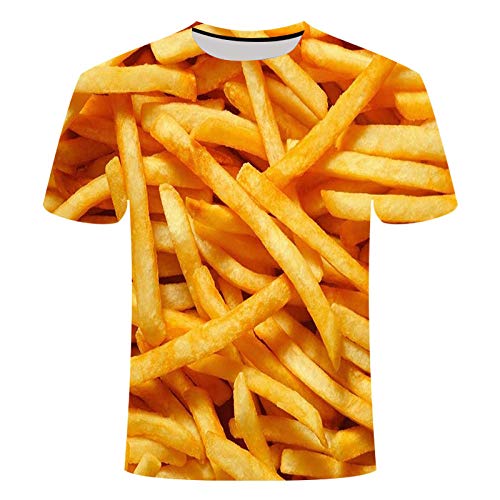 COAOBO T-Shirts Essen Pommes Muster Sommer 3D-Druck T-Shirts Neuheit Kurzarm T-Shirt für Männer Frauen-L von COAOBO