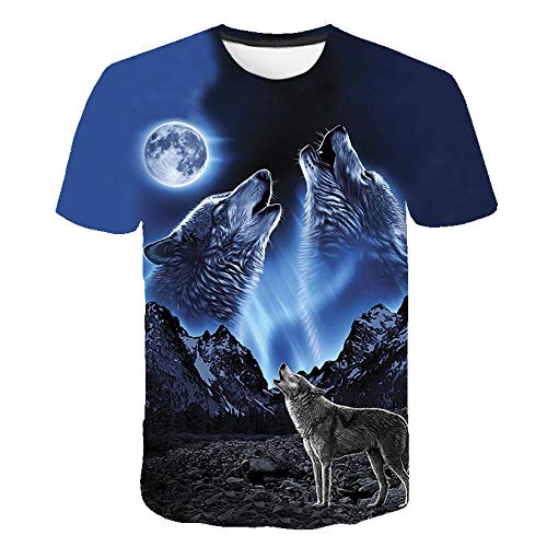 COAOBO Unisex 3D Blue Moon Tier Wolf Muster Sommer 3D Print T-Shirts Neuheit Kurzarm T-Shirt für Männer Frauen-M von COAOBO