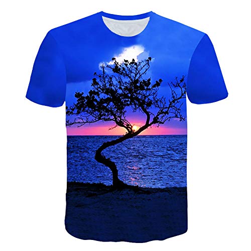 COAOBO Unisex 3D Sonnenaufgang Pflanze Baum Muster Sommer 3D Print T-Shirts Neuheit Kurzarm T-Shirt für Männer Frauen-L von COAOBO