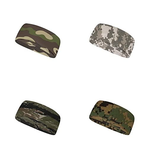 COEQINE Camouflage-Muster mit Sport-Stirnbändern für Damen und Herren, Schweißband, feuchtigkeitsableitend, rutschfest, elastisches Haarband für Yoga, Laufen, Radfahren, 4 Stück von COEQINE