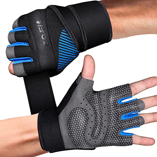 COFIT Fitness Handschuhe für Damen und Herren, Atmungsaktive Trainingshandschuhe rutschfeste Gewichtheben Handschuhe mit Handgelenk Unterstützung für Gym Übung, Krafttraining, Bodybuilding - Blau XL von COFIT