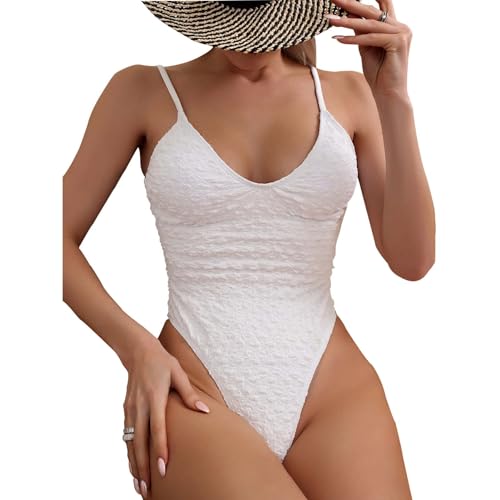 COLseller Bauchkontrolle Badeanzüge für Frauen Einteilige Spaghettiträger Abnehmen Vintage Retro Badeanzug,White,S von COLseller