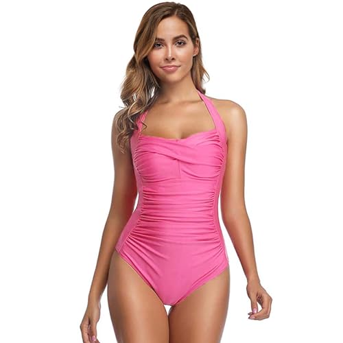 COLseller Bauchkontrolle Badeanzüge für Frauen Push Up Badeanzug mit hoher Taille Einteilige Badebekleidung,Pink,L von COLseller