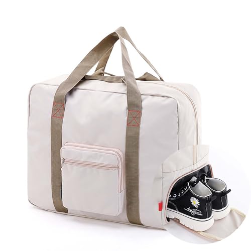 COLseller Damen Sporttasche Reisetasche Klein Faltbare Handgepäck Koffer Weekender Bag für Kurze Reisen, Airline, Krankenhaus, Strand,White von COLseller