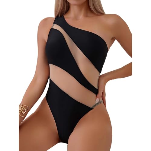 COLseller Einteilige Badeanzüge mit Bauchkontrolle für Damen Push-up-Badeanzug mit hoher Taille,Black,M von COLseller