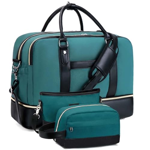 COLseller Kleine Reisetasche Weekender Handgepäck Tasche Travel Bag mit Kulturtasche Schuhfach für Flugzeug Reisen,Green von COLseller