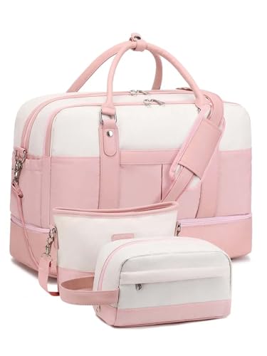 COLseller Kleine Reisetasche Weekender Handgepäck Tasche Travel Bag mit Kulturtasche Schuhfach für Flugzeug Reisen,Pink von COLseller