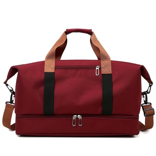 COLseller Reisetasche Foldybag Weekender Bag Damen Tragetasche Sporttasche mit Kulturtasche für Kurze Reisen, Airline, Krankenhaus, Strand,Red von COLseller
