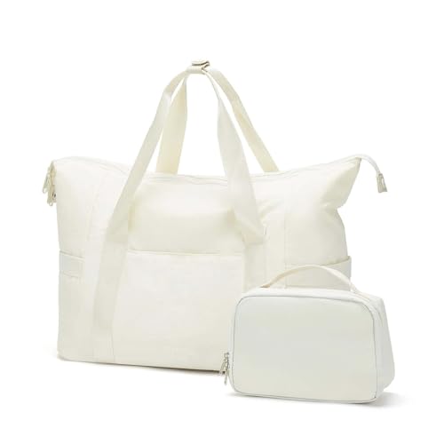 COLseller Sporttasche Damen Reisetasche Sporttasche mit Nassfach Schuhfach Reisetasche Tasche für Flugzeug Weekender Schwimmtasche,White von COLseller