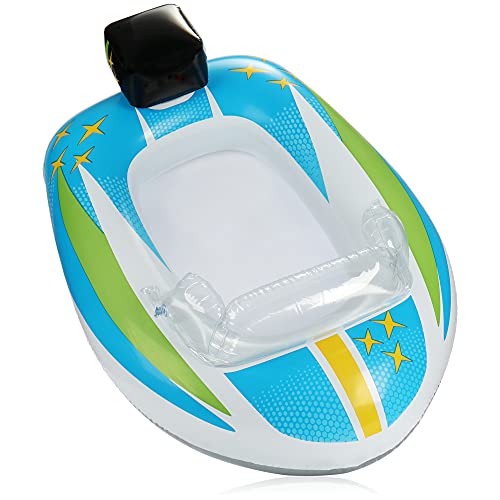 COM-FOUR® Schwimmfigur im Motorboot Design - Gummiboot aufblasbar für Kinder - Luftmatratze für Badespass - Badefigur für Strand und Pool (weiß-blaues Boot) von com-four
