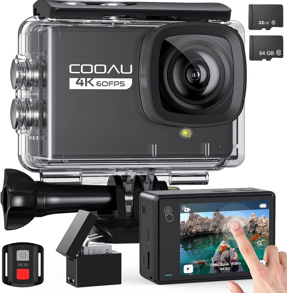 COOAU Action Cam 4K 24MP 40M Wasserdicht Unterwasserkamera Action Cam (4K Ultra HD, WLAN (Wi-Fi), mit 32&64G SD Karte, Touchscreen Videokamera, 170°Weitwinkel, 2X1350 mAh Akkus, WiFi, 2.4G Fernsteuerung, externem Mikrofon) von COOAU