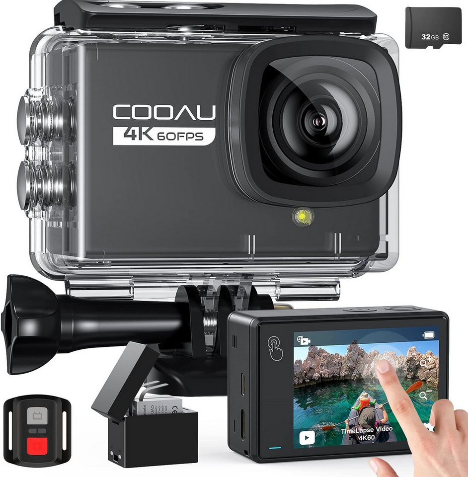 COOAU Action Cam 4K 24MP 40M Wasserdicht Unterwasserkamera Action Cam (4K Ultra HD, WLAN (Wi-Fi), mit 32G SD Karte, Touchscreen Videokamera, 170°Weitwinkel, 2X1350 mAh Akkus, WiFi, 2.4G Fernsteuerung, externem Mikrofon) von COOAU