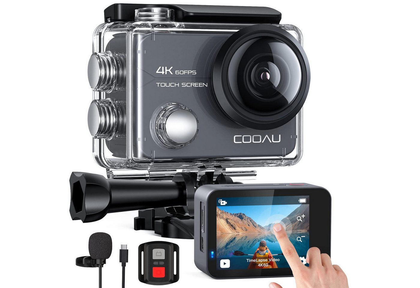COOAU Action Cam 4K WiFi 20MP Touchscreen 40M Unterwasserkamera Action Cam (4K Ultra HD, WLAN (Wi-Fi), Einstellbar Weitwinkel EIS Actioncam mit 2.4G Fernbedienung, 6-Achsen-Anti-Shake-EIS, externes Mikrofon, Sport Kamara) von COOAU