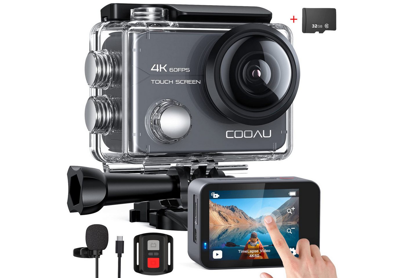 COOAU Action Cam 4K WiFi 20MP Touchscreen 40M Unterwasserkamera Action Cam (4K Ultra HD, WLAN (Wi-Fi), Einstellbar Weitwinkel EIS Actioncam mit 32G SD Karte, 6-Achsen-Anti-Shake-EIS, externes Mikrofon, Sport Kamara) von COOAU
